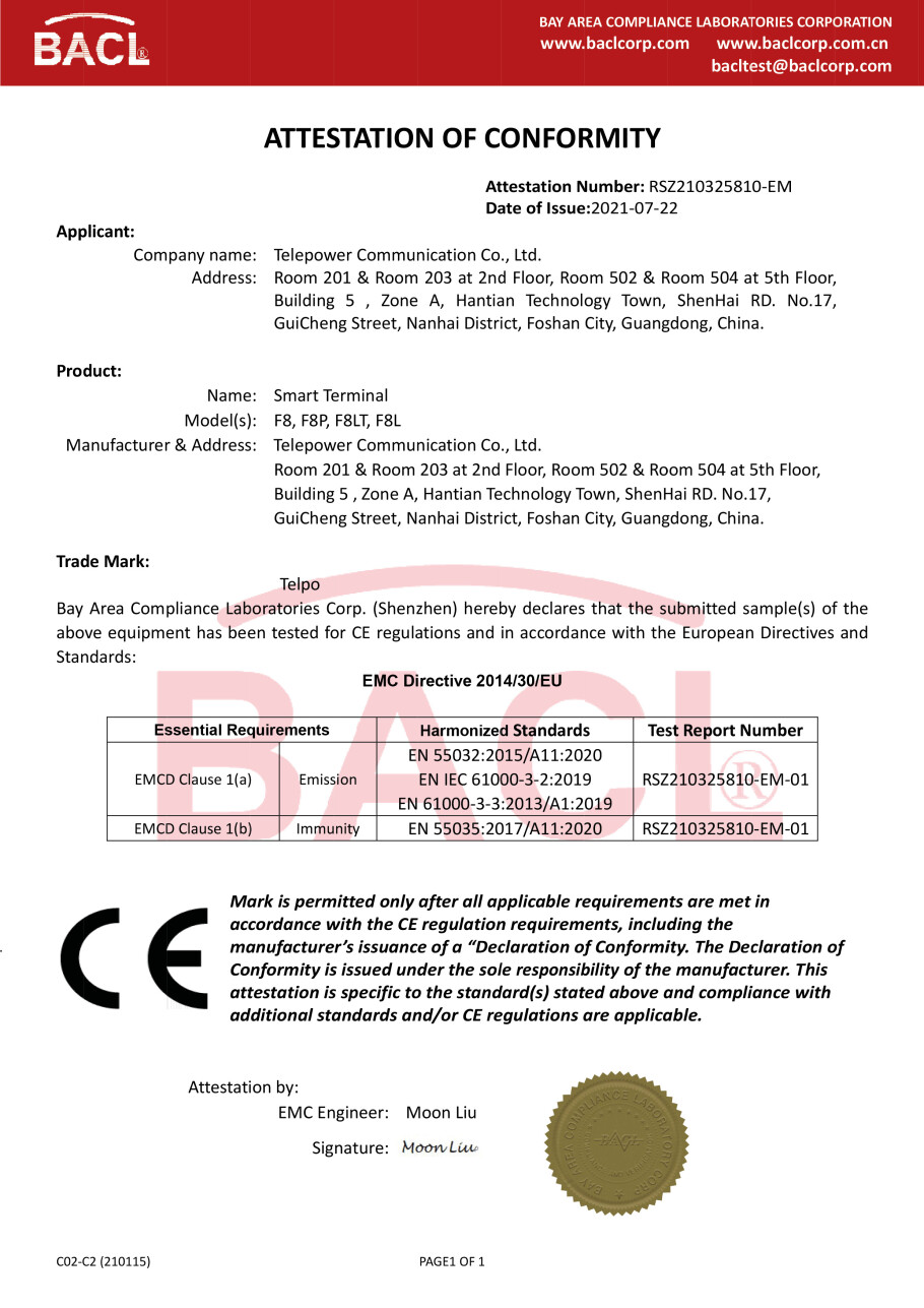 CE certifikát TABLET